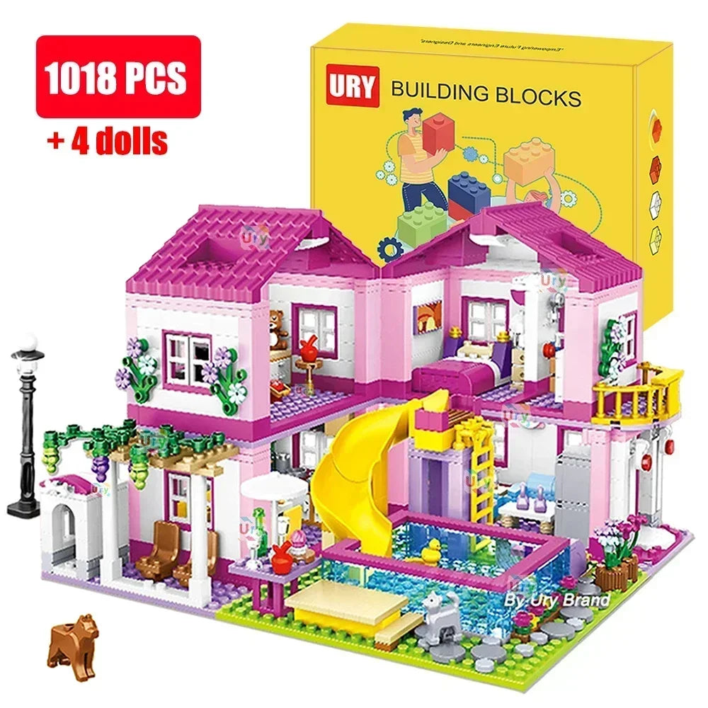 Friends City House Summer Holiday Villa Castle Building Blocks Sets Figures Swimming Pool DIY Toys for Kids Girls Christmas Gift