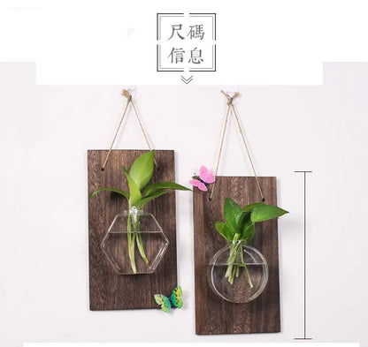Wood Glass Wall Vases Indoor Wood Hanging Vase,Wall Decor for Bathroom Office and Living Room, Farmhouse Sconces Wall Decor