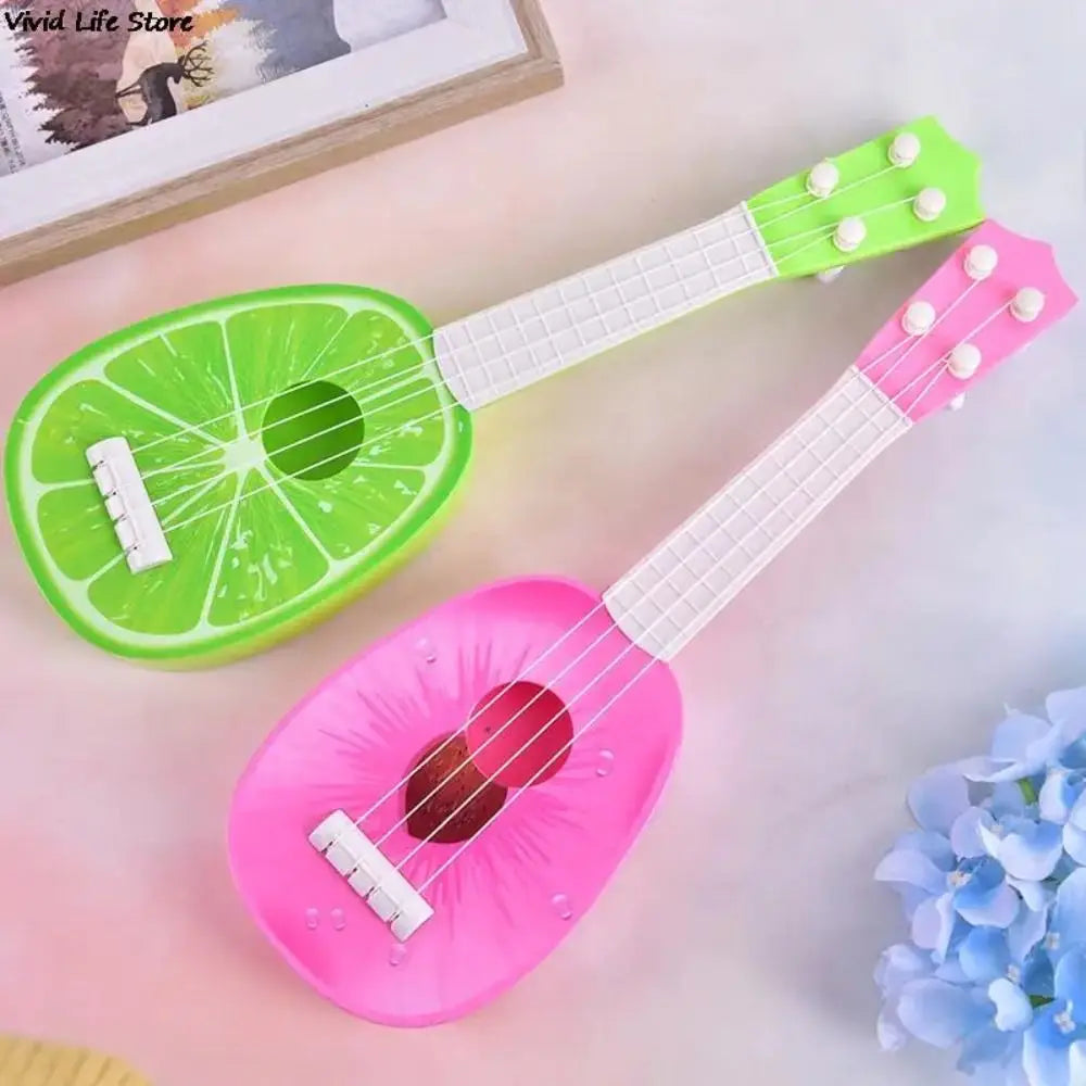 Adjustable String Knob Simulation Fruit Ukulele Toy 4 Strings Playable Musical Instrument Toy Classical Durable Small Guitar Toy