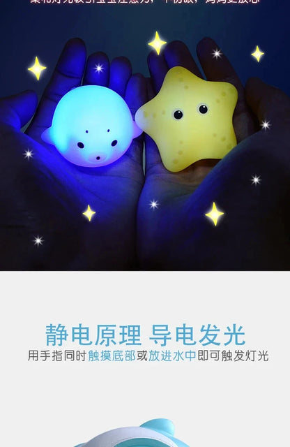 Baby Cute Animals Bath Toy Swimming Water LED Light Up Toys Soft Rubber Float Induction Luminous Frogs for Kids Play Funny Gifts