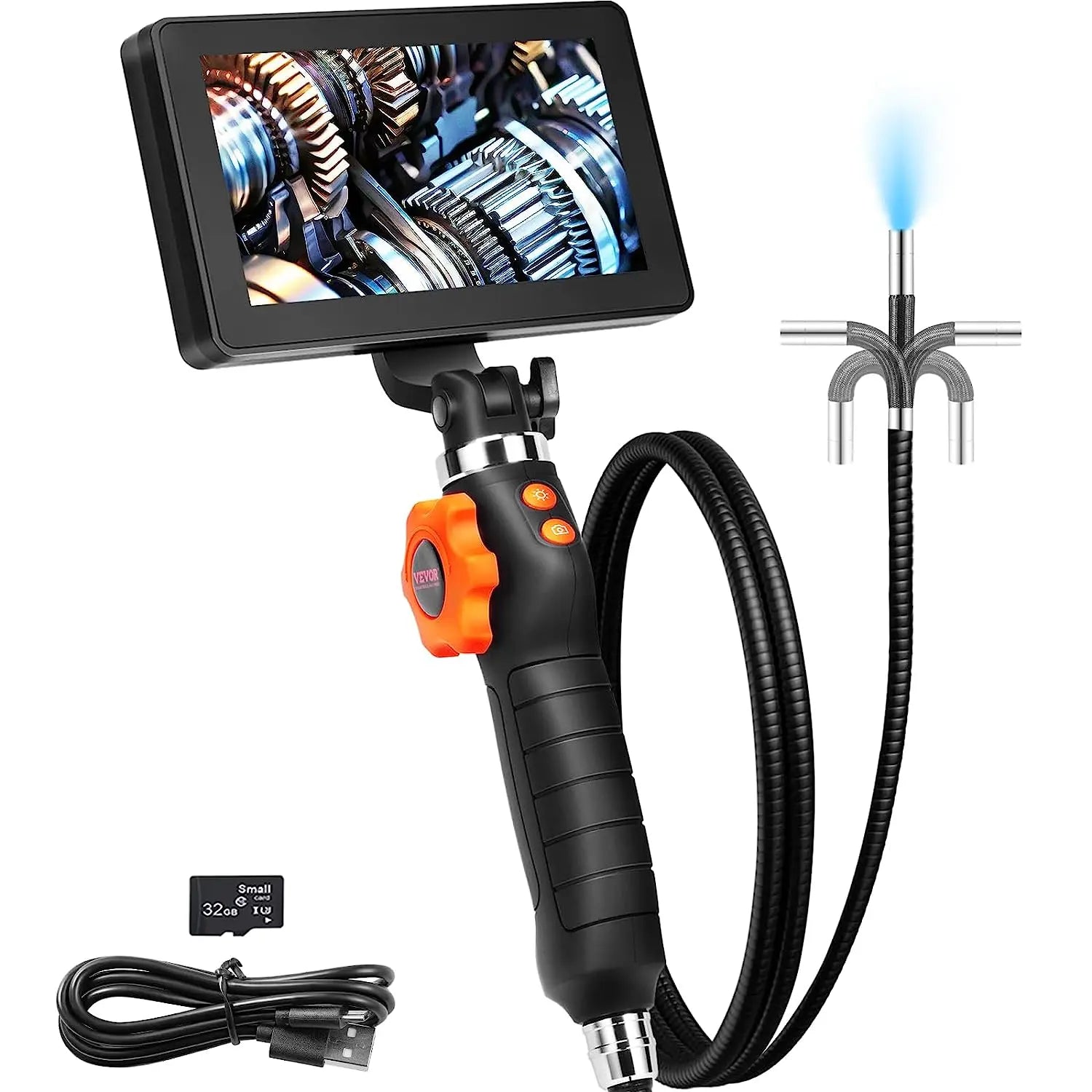 VEVOR Articulating Borescope Camera w/Light, Two-Way Articulated Endoscope Inspection Camera w/6.4mm Tiny Lens, 5&quot; IPS 1080P HD