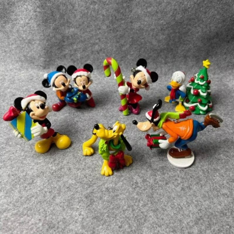 6Pcs/Set Disney Mickey Mouse Minnie Goofy Plut Donald Duck Daisy Christmas Series Anime Model Toy Collection Ornaments Xmas Gift