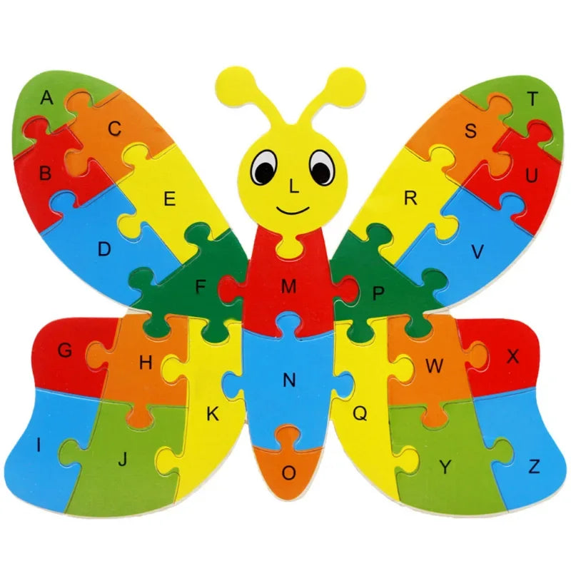 Wooden Animal Alphabet Lettter Puzzle Kids Educational Developmental Toy Cognition English Letter Building Blocks Wood Toys