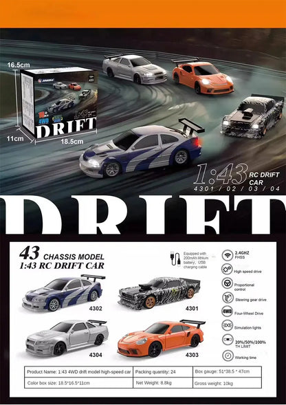 1/43 2.4G Mini RC Drift Car 4WD Remote Control Car High Speed Four Wheel Drive Radio Controlled Racing Car Model Boy Toy Gift