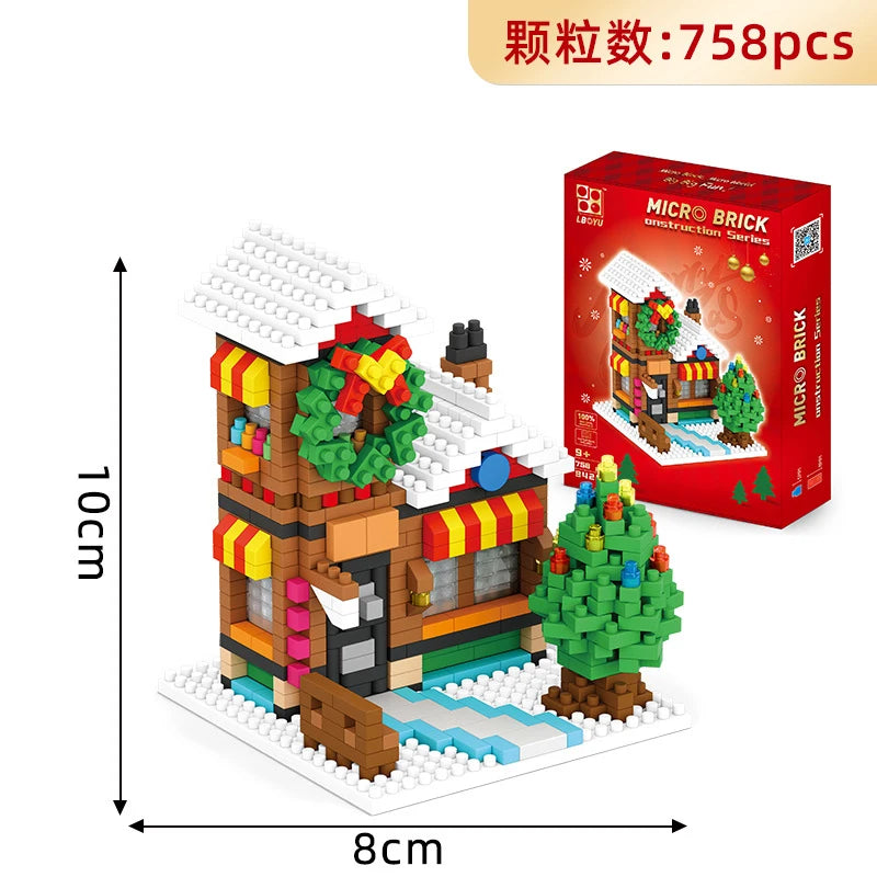 Christmas Elk Deer Santa Claus Train Architecture Store Street View Xmas Tree Snow House Building Blocks Kit Toy