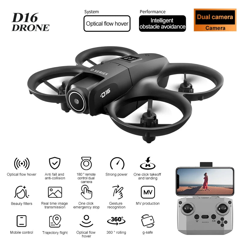 Xiaomi D16 Mini Drone with 180° Electric Adjustable 8K HD Camera WiFi Light Flow Drone Pocket Obstacle Avoidance Rc Quadcopter