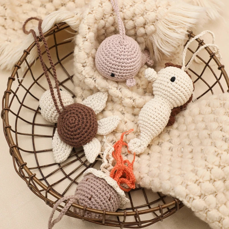 Baby Wooden Gym Pendant Toy Soft Felt Music Rattle Cotton Crochet Mobile Crib Teether Pendant For Infant Activity Gym Toys Gift