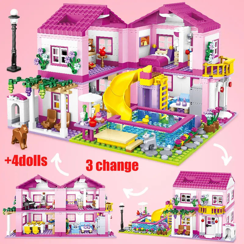 City House Summer Holiday Villa Castle Building Blocks Sets Figures Swimming Pool DIY Toy For Kids Friends Girls Birthday Gift