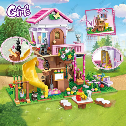 2024 Girls Friendship Tree House Villa Castle Building Blocks Classic Friends Girl&