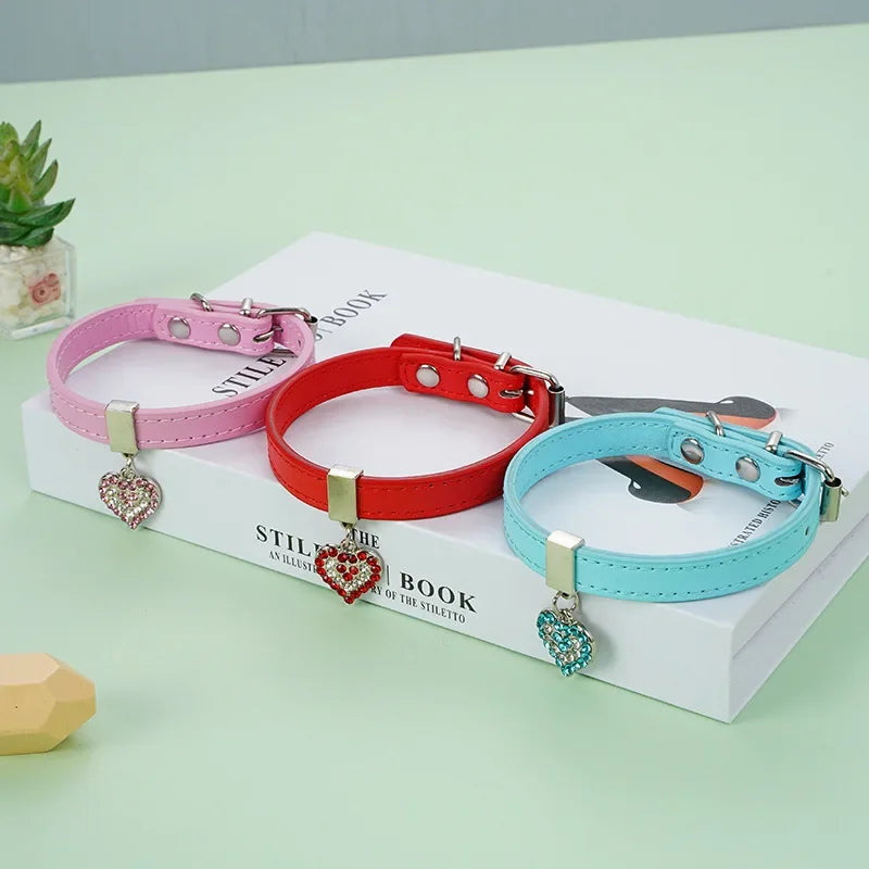Adjustable Pet Collars Diamante Leather