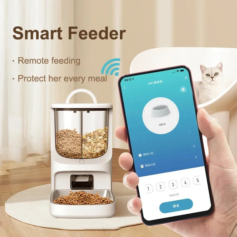 Pet WIFI smart feeder 5L large capacity double granary automatic feeder timing quantitative remote control