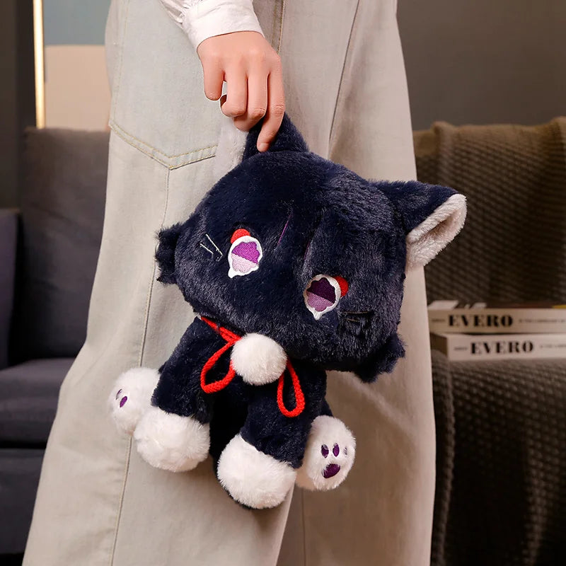 Game Genshin Black Cat Fluffy Impact Wanderer Pet Plush Toy Scaramouche Cat Cosplay Doll Soft Stuffed Pillow Christmas Gift