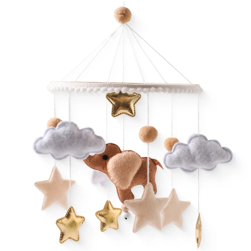 Wooden Baby Rattle Mobile 0-12Month Soft Felt Cartoon Sheep Star Moon Newborn Music Box Hanging Bed Bell Mobile Crib Bracket Toy