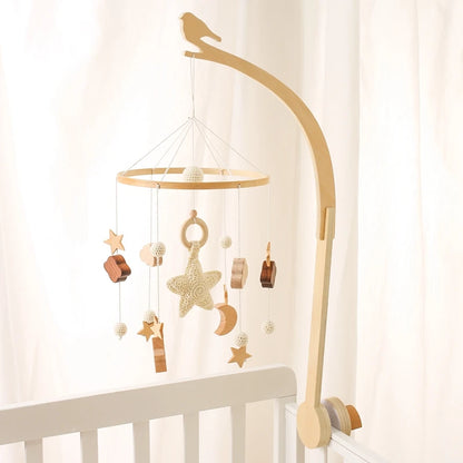 Baby Wooden Bird Shape Bed Bell Bracket Mobile Hanging Rattles Toy Hanger Baby Crib Mobile Bed Bell Toy Holder Arm Bracket Gifts