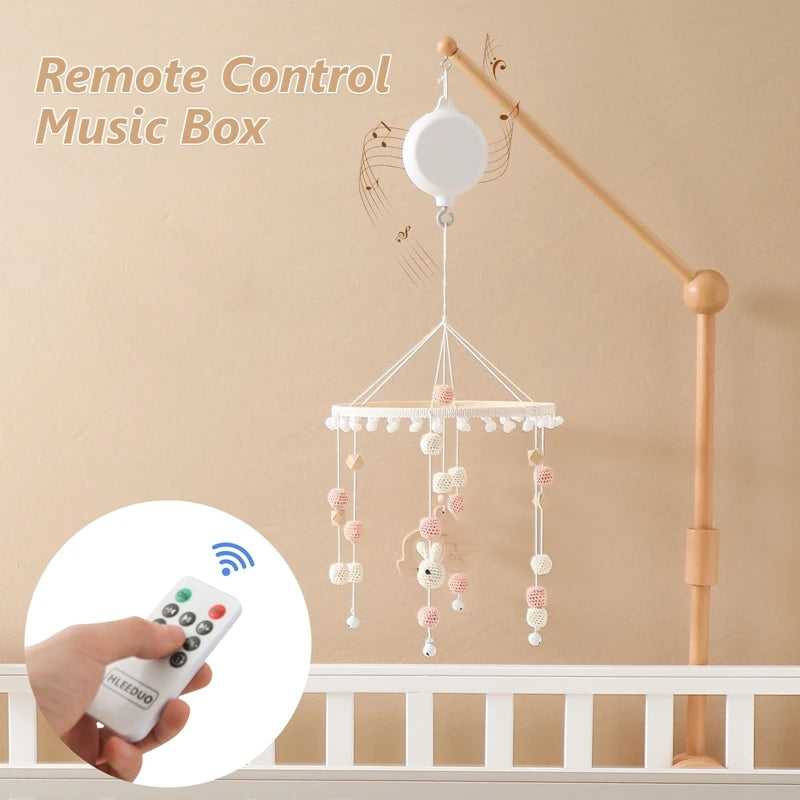 Baby Rattle Toys 0-12 Months White Rotary Mobile On The Bed Newborn Music Box Bed Bell Toy Holder Bracket Bluetooth/Remote Box