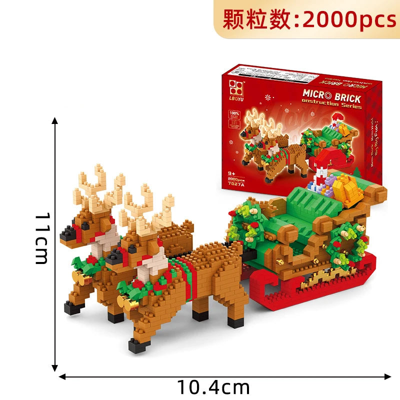 Christmas Elk Deer Santa Claus Train Architecture Store Street View Xmas Tree Snow House Building Blocks Kit Toy