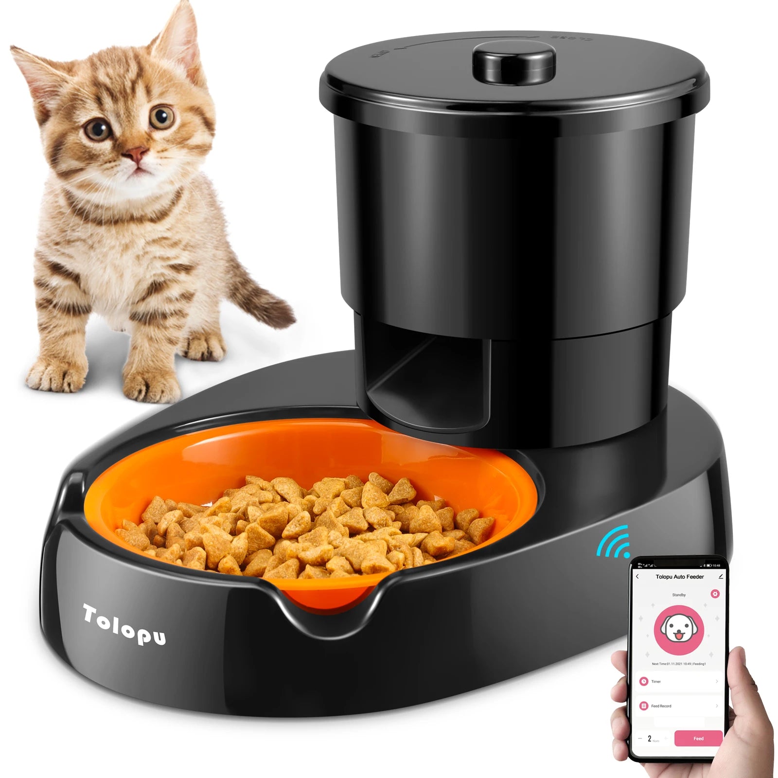 TOLOPU Timed Auto Pet Feeder Dog Food Dispenser Automatic Cat Feeder Smart Pet Feeder with Phone APP