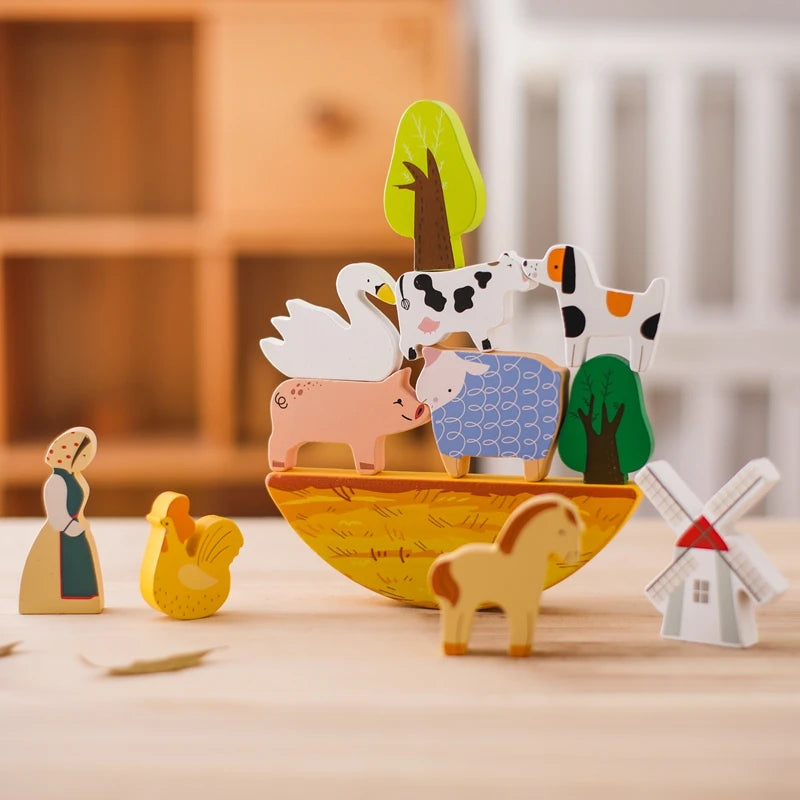 Wooden Montessori Toy Simulation Farm Animals Toys for Children Poultry Cow Pig Dog Chicken Model Educational Toy Christmas Gift