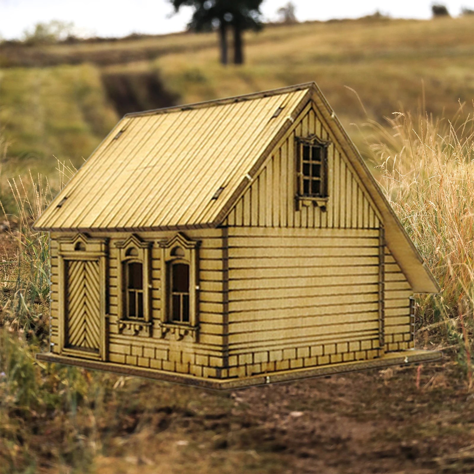 1/72 Wooden Cabin Hobby Toys Wooden 3D Puzzle House Architectural Scene for Accessory Model Railway Micro Landscape Layout Decor