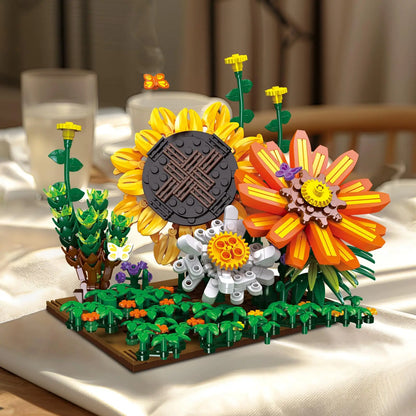 Flower Botanical Bonsai Building Set-2 IN 1 Sunflower Block Toy  Display for Office Décor Valentine&