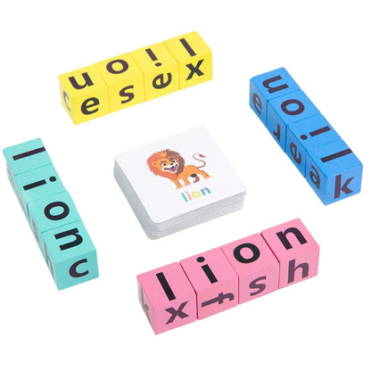 Spelling Word Puzzle Game Wooden 26 Letter English Alphabet Cards Kindergarten Teaching Aids Kids Montessori Education Toy