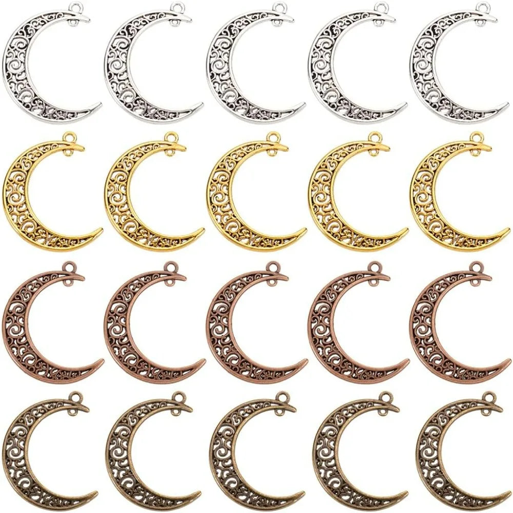 40 pcs 4 Colors Tibetan Style Alloy Hollowed Moon Charms Pendant for Necklace Bracelet Jewelry DIY Craft Making making kit