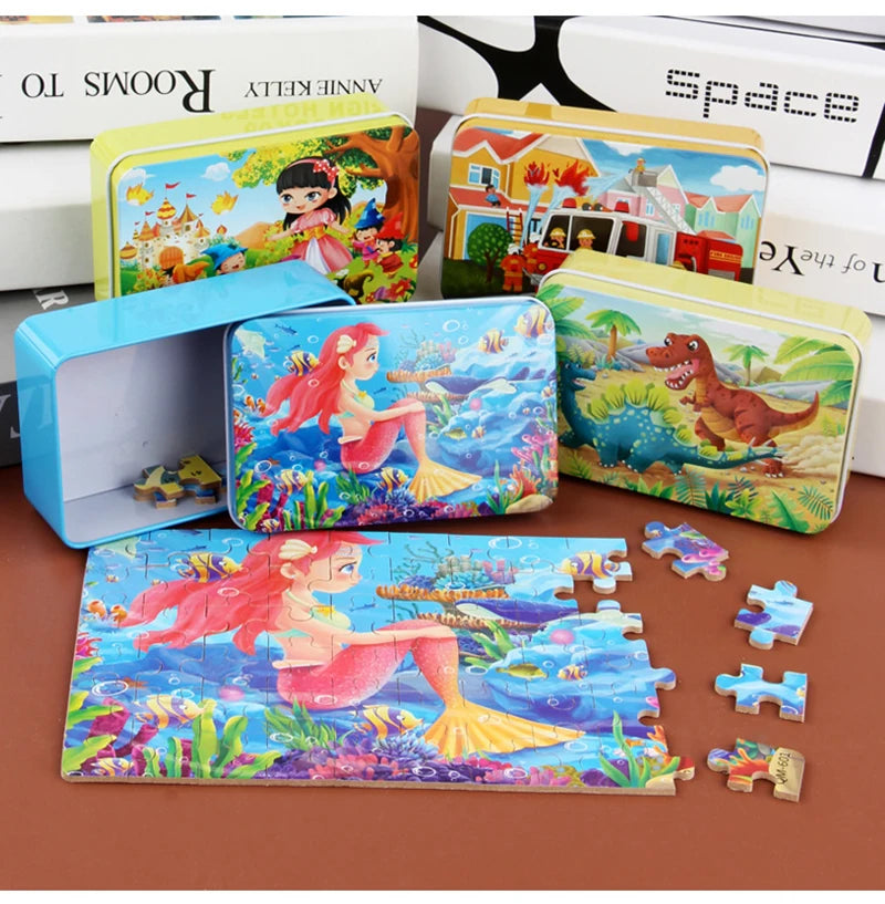 Puzzles for kids wooden Puzzle Toy Cartoon Animals  Mermaid Princess Education Montessori Gift for Children