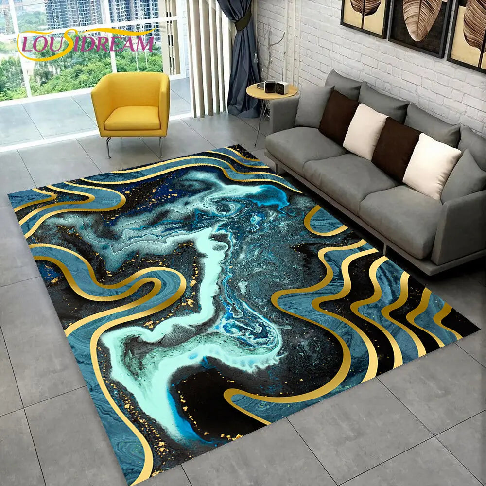 3D Colour Gold Nordic Marble Splendid Area Rug,Carpet for Home Living Room Bedroom Sofa Doormat Kitchen Decor,Non-slip Floor Mat