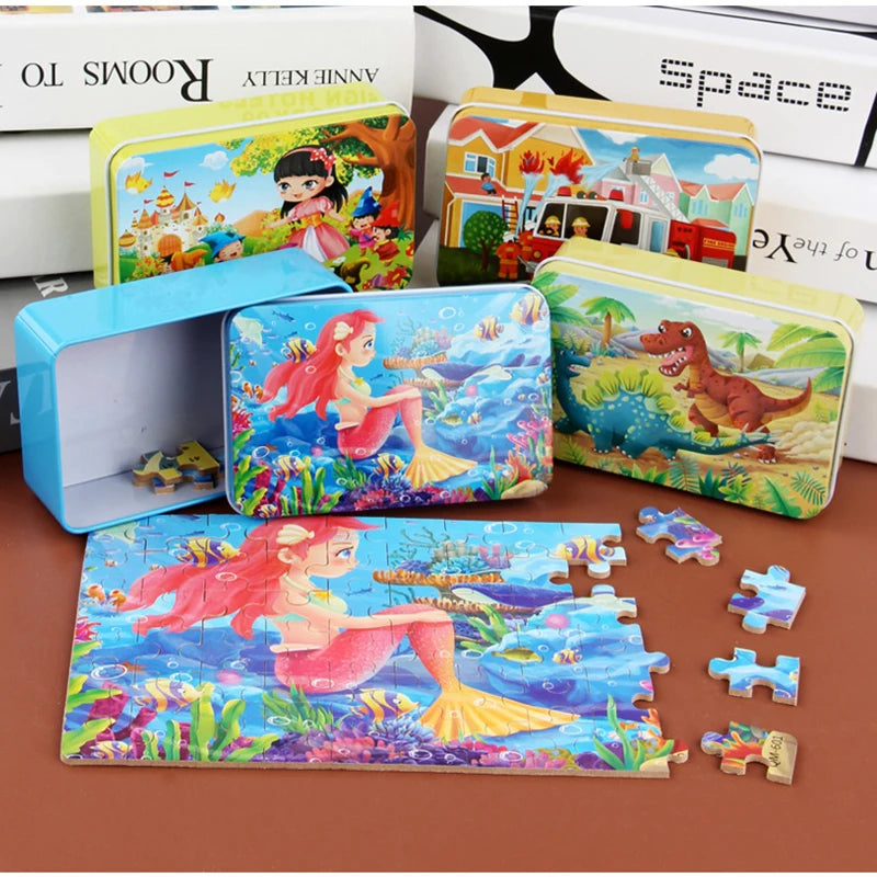 Puzzles for kids wooden Puzzle Toy Cartoon Animals  Mermaid Princess Education Montessori Gift for Children