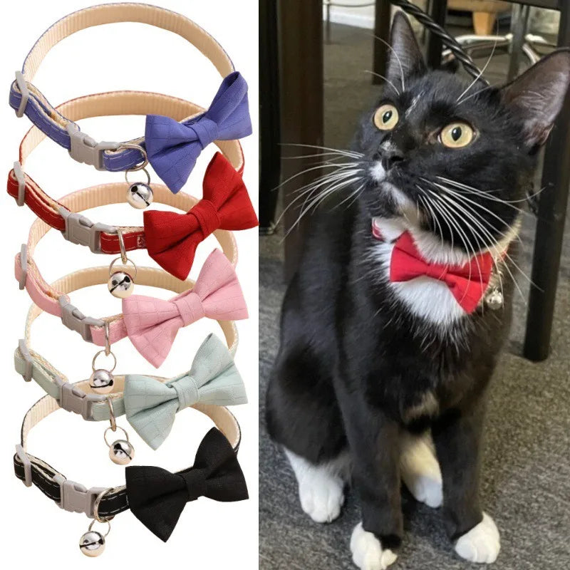 Pet Bow Bell Collars Cute Cat Collars Pet Supplies Multicolor Adjustable Pet Dressing Tool Pet Accessories