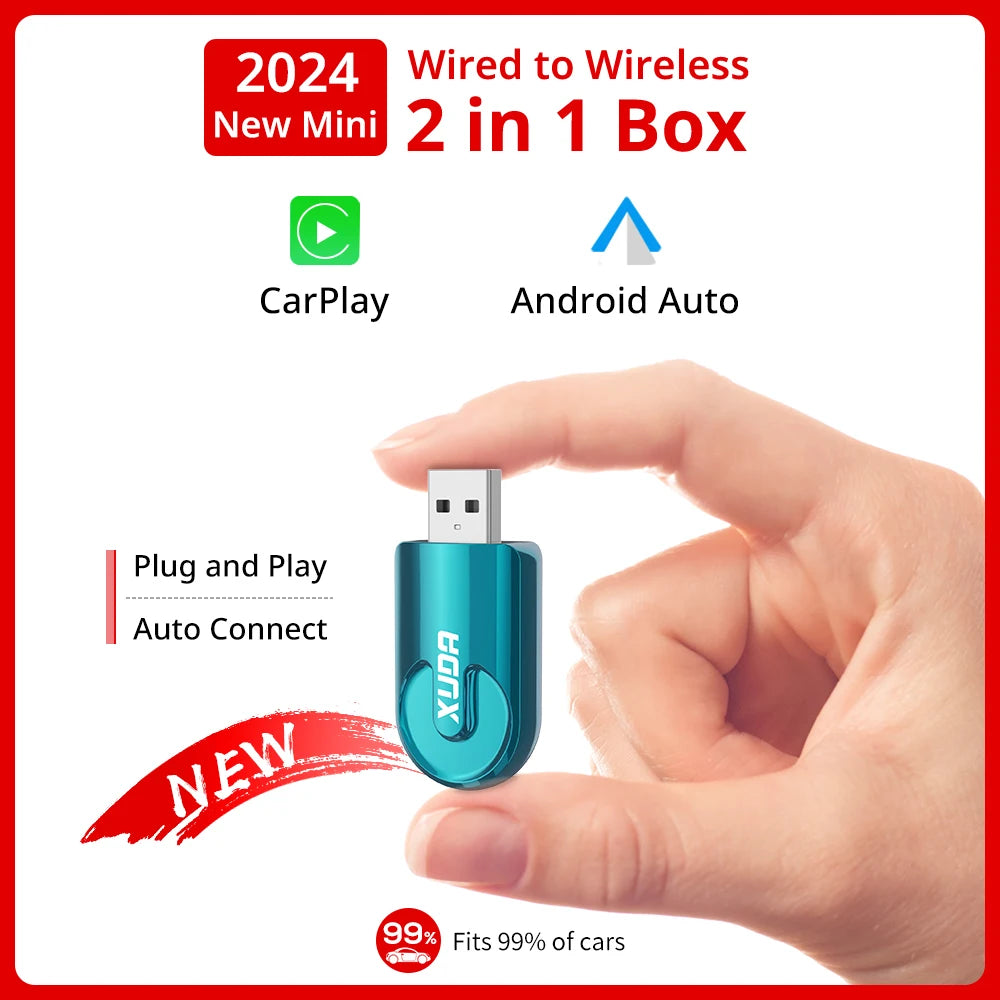 XUDA 2in1 Wireless Carplay Adapter Android Auto Smart USB Dongle Plug and Play For Havel Kia Volvo Audi MG VW Hyundai Jeep