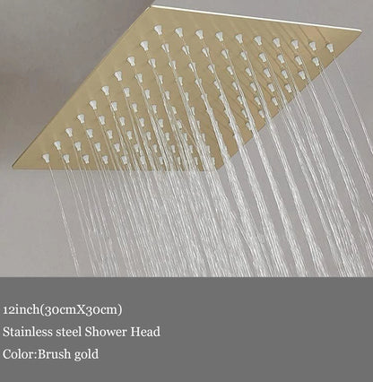 BAKALA  8/10/12Inch Water Powered Rain Shower Head Bathroom Square Brush gold Shower head. stainless steel shower head