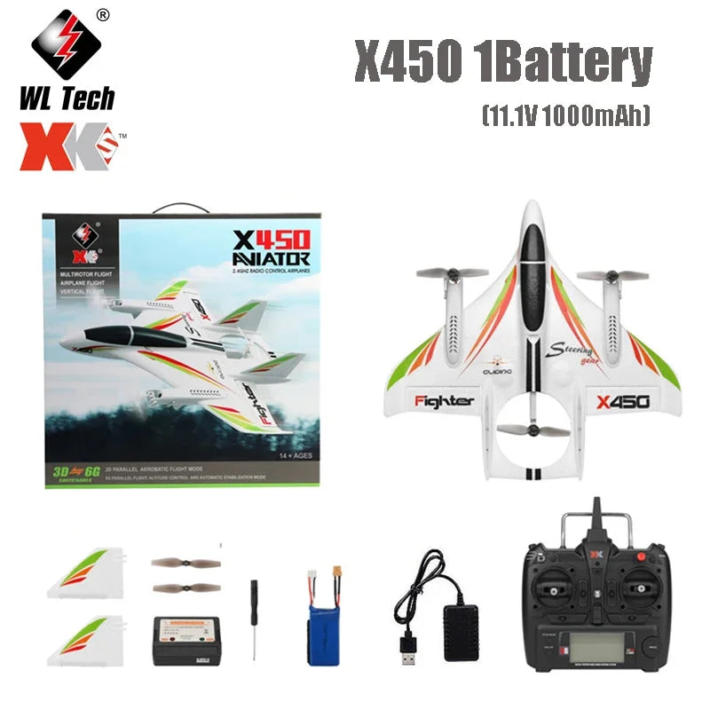 WLtoys XK X450 RC Airplane 6CH Brushless Plane 2.4G Radio Control Glider Fixed Wing Remote Control Aircraft 3D/6G RC Helicopters