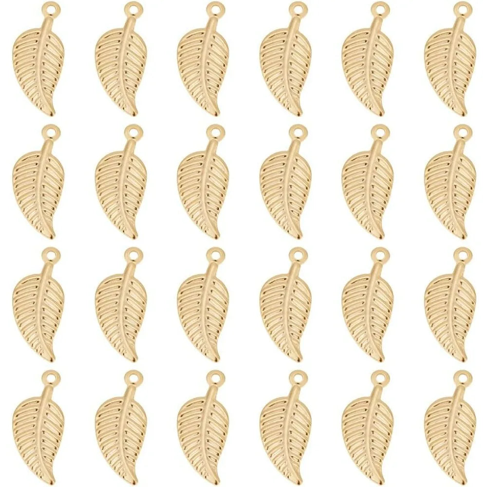 60pcs Leaf Golden Charms Stainless Steel Pendants Metal Leaf Charms Pendants for DIY Jewelry making kit