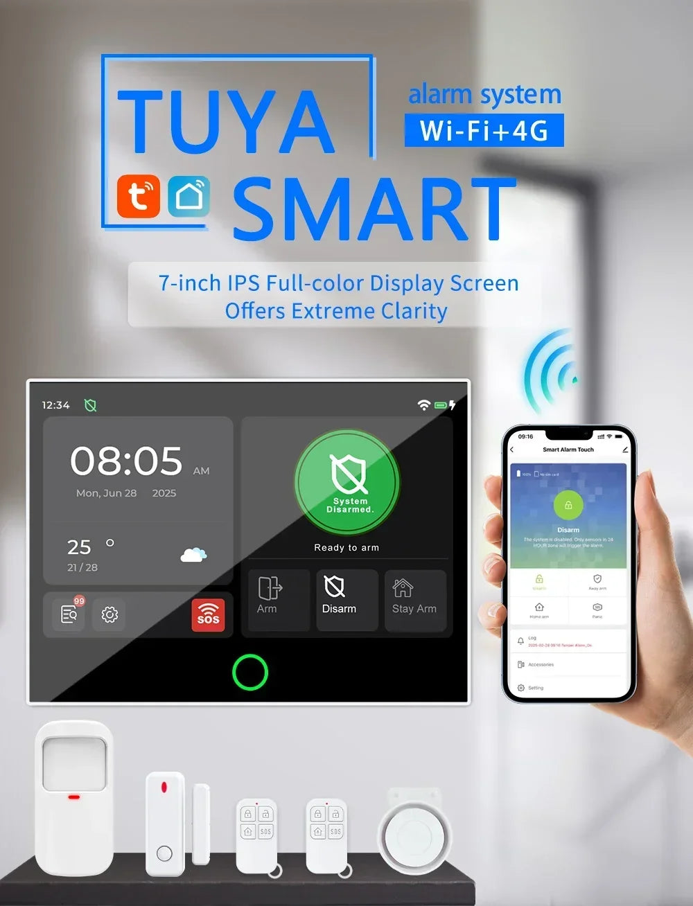 WiFi 4G Smart Home Alarm System Wireless Security with Door Motion Sensor for Burglar Protection Smart Life Tuya App Control
