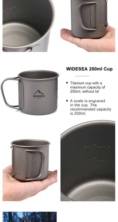 Widesea Camping Titanium Kettle Outdoor Tea Coffee Kettle Tableware Pot Supplies Tourist Dishes Hiking Cooking Equipment