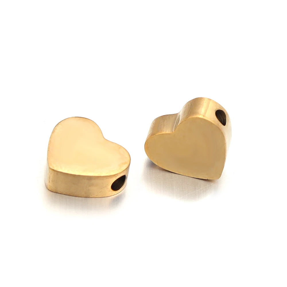 2pcs/lot Stainless Steel Polishing Love Heart Beads Charm Loose Spacer Beads For DIY Jewelry Making Bracelet Accessories