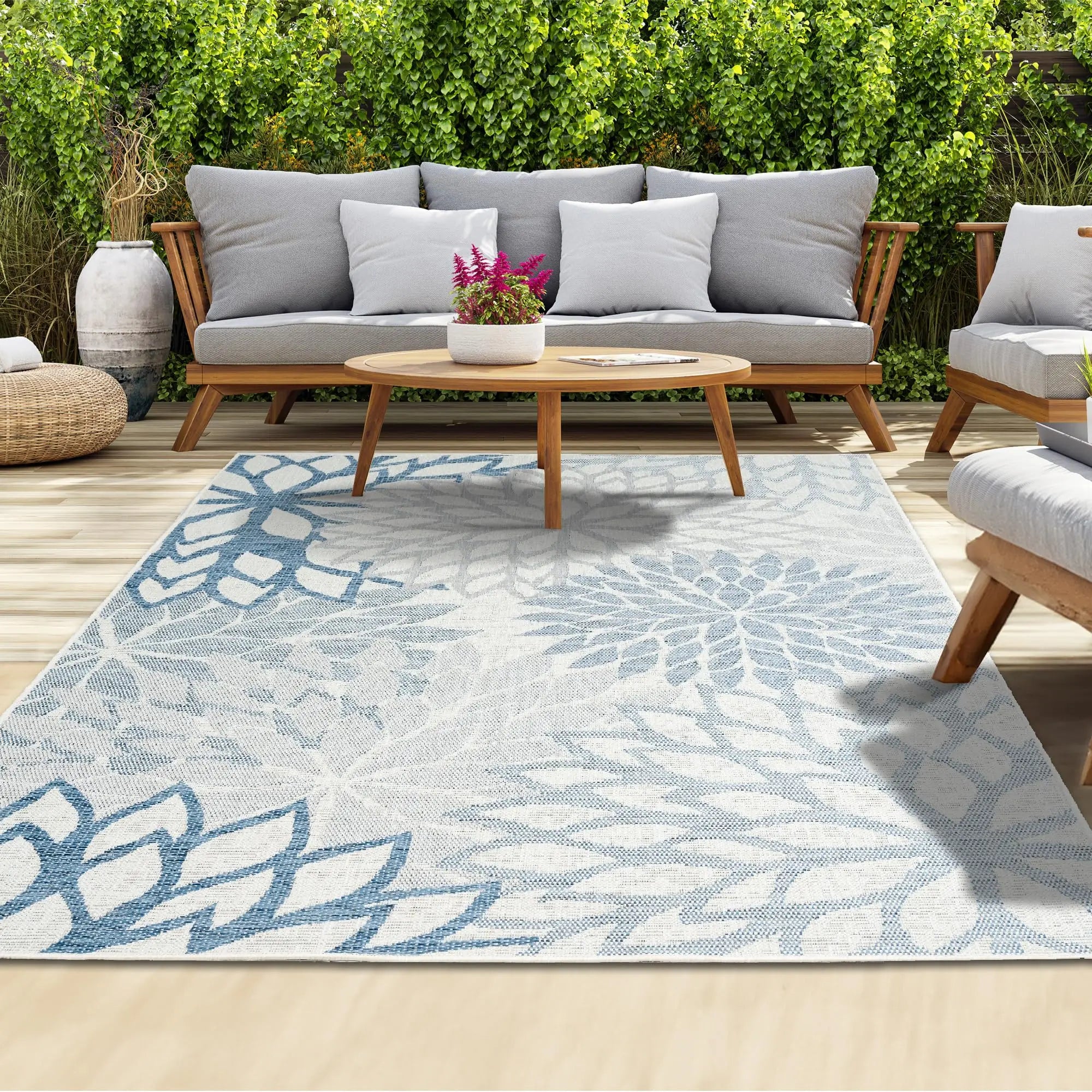 VIKAMA Outdoor Rug Modern Exotic Tropical Leaf Non Slip Area Rugs for Indoor and Outdoor Patio Deck Porch Garden Home Decoration