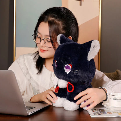 Game Genshin Black Cat Fluffy Impact Wanderer Pet Plush Toy Scaramouche Cat Cosplay Doll Soft Stuffed Pillow Christmas Gift