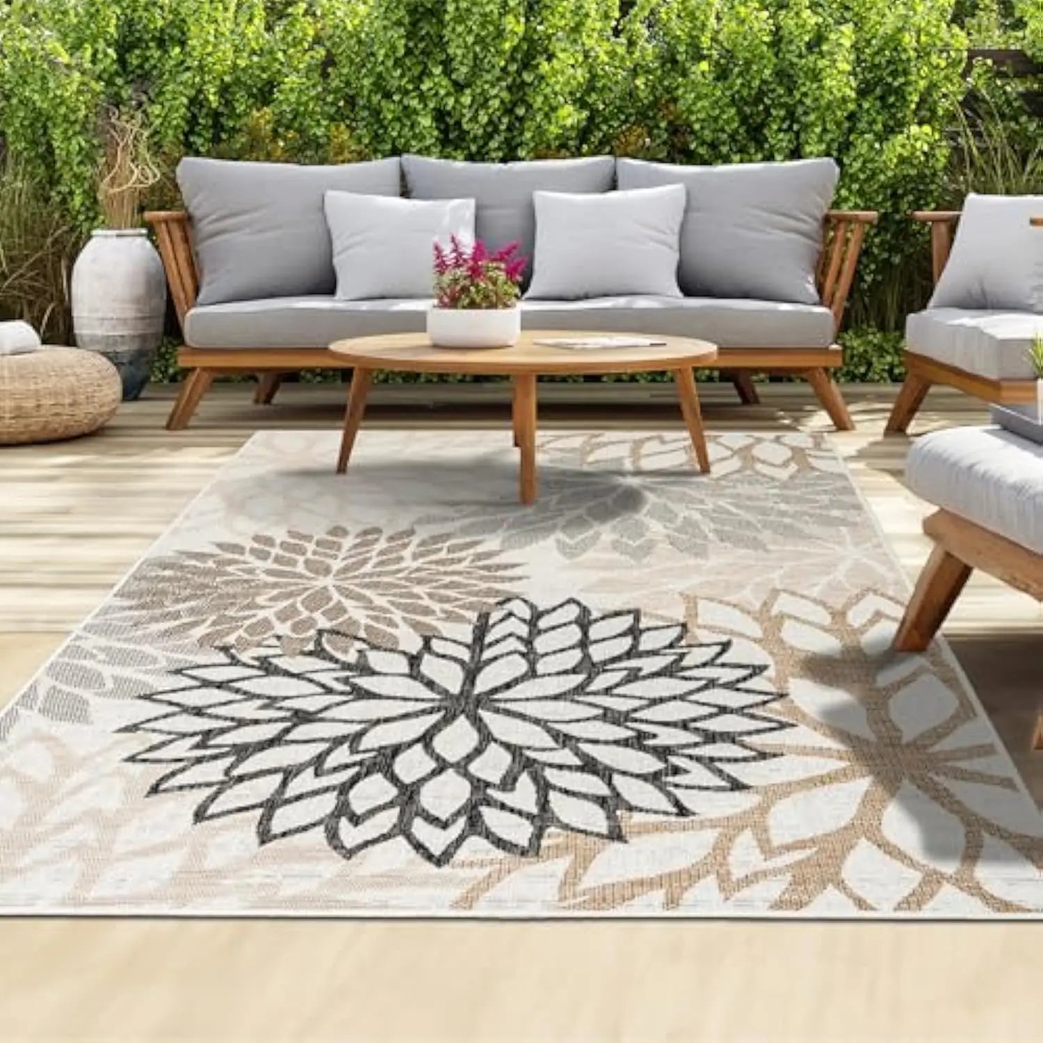 VIKAMA Outdoor Rug Modern Exotic Tropical Leaf Non Slip Area Rugs for Indoor and Outdoor Patio Deck Porch Garden Home Decoration