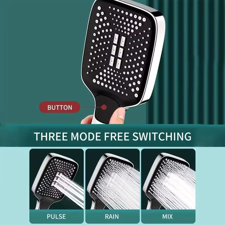 Adjustable shower head square button silver pressurized shower head thickened water outlet shower head set