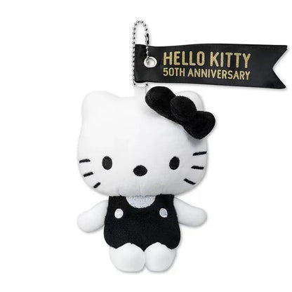 Sanrio 50th Anniversary Hello Kitty Plush Toy Girl Cute Black and White Cartoon Doll Keychain Pendant Decoration Holiday Gifts