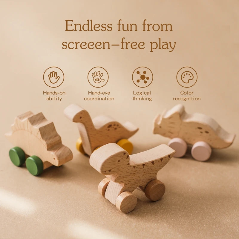 1PC Baby Toy Beech Wood Block Cartoon Dinosaur Car Educational Montessori Toy Baby Teething Play Gym Baby Birthday Gift Products