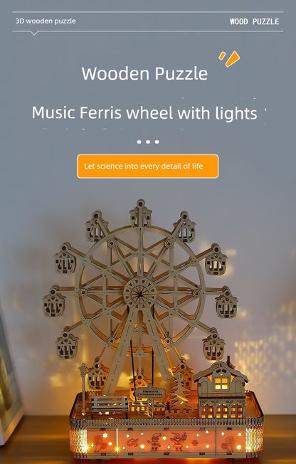 Ferris Wheel Puzzle with Lights Romantic Ornaments Rotate Music