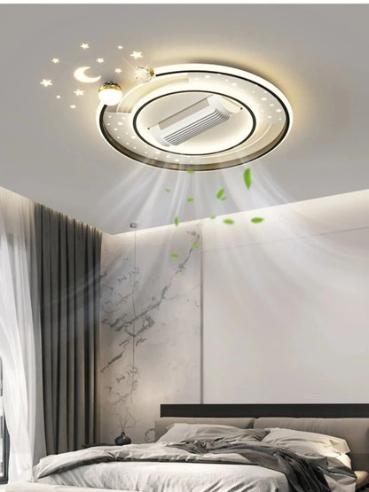 Decorative Vaneless Fan Ceiling Light Modern Remote Control LED Fan Lamps Living Dining Room Bedroom Lighting Fixture
