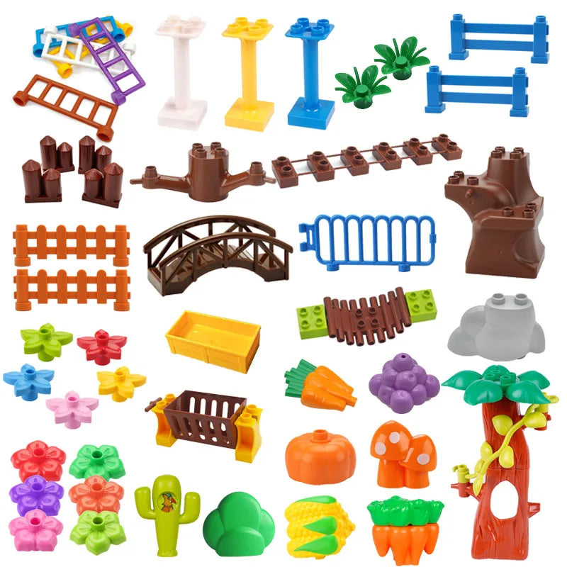 Fence Ladder Bridge Model Big Building Blocks Accessories Tree Flowers Toys For Children Compatible Big Size Brick Set Girl Gift