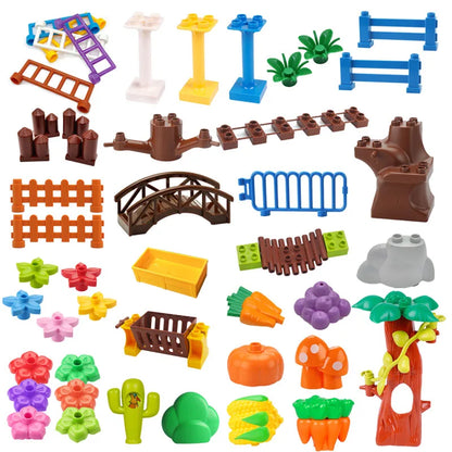 Fence Ladder Bridge Model Big Building Blocks Accessories Tree Flowers Toys For Children Compatible Big Size Brick Set Girl Gift