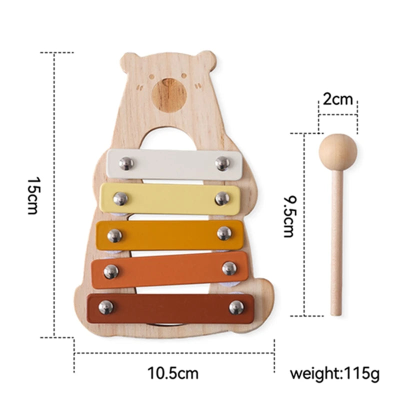 Baby Wooden Musical Instruments Montessori Toys Kids Bear Percussion Xylophone Rain Sound Pipe Music Shaker Early Education Toys