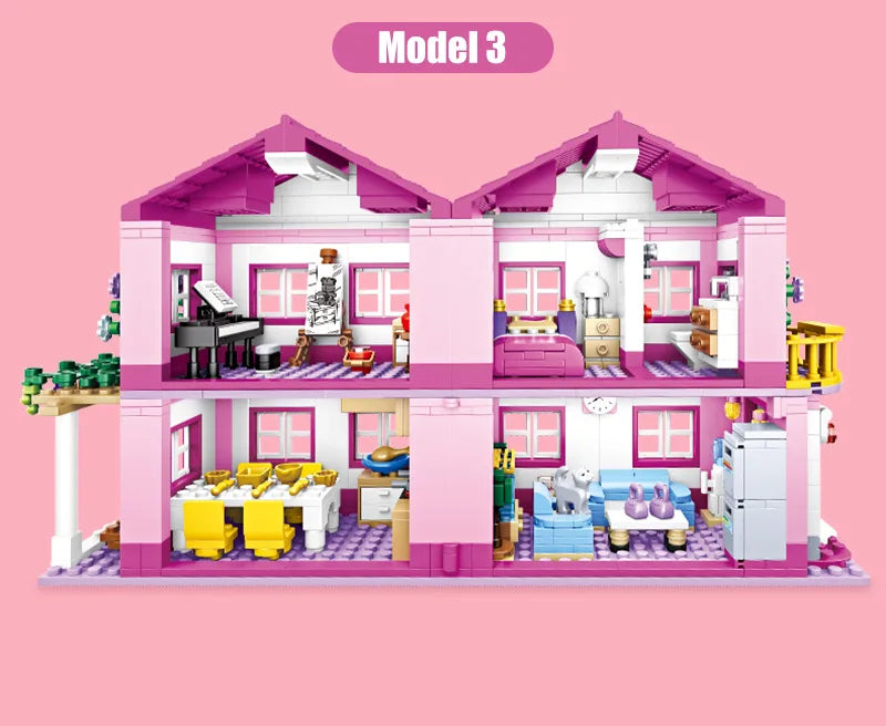 City House Summer Holiday Villa Castle Building Blocks Sets Figures Swimming Pool DIY Toy For Kids Friends Girls Birthday Gift