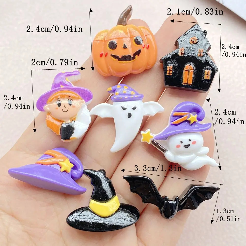 10Pcs New Cute Resin Cartoon Halloween Ghost, Pumpkin Series Flat Back Scrapbooking DIY Jewelry Craft Decoration Accessories